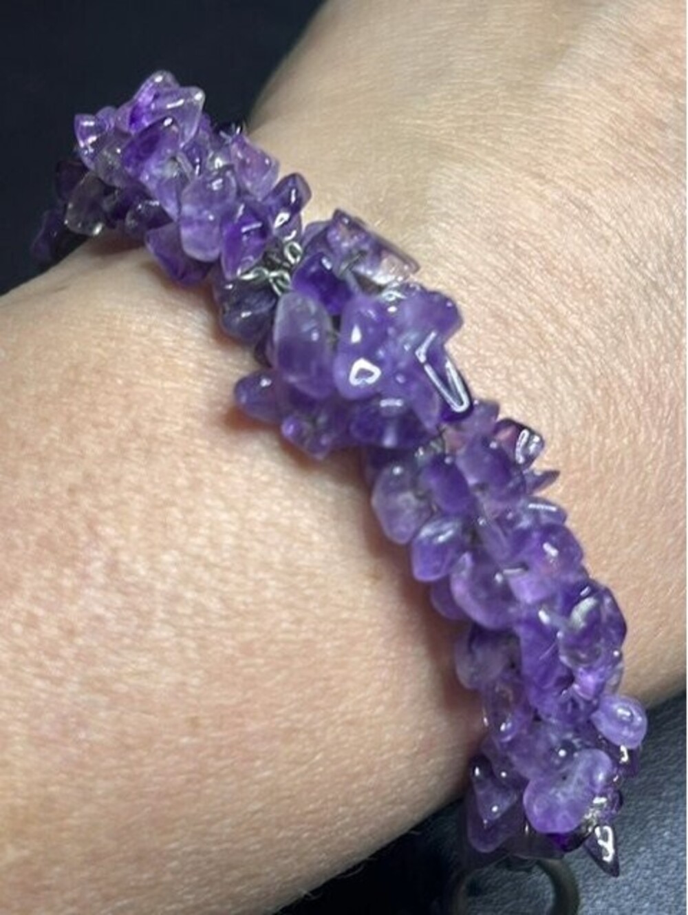 B6704 Amethyst  Cluster Bracelet Wire Wrapped Purple Stone Toggle 7.25" boho
